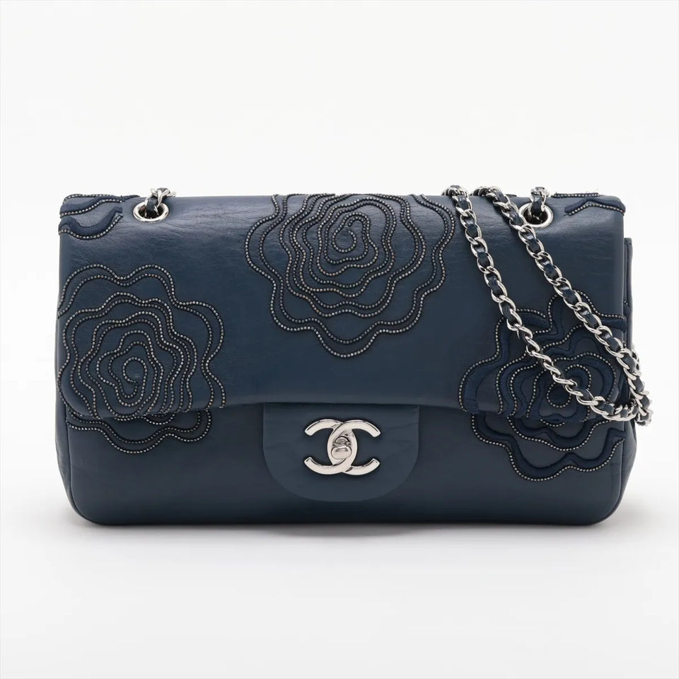 Chanel Camélia Single Flap 25 – Navy Blue / Silver Hardware