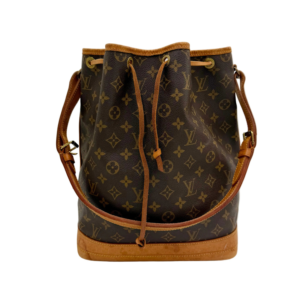 Louis Vuitton Noé GM i Monogram canvas med snørelukning og vachetta-læderbund, set forfra